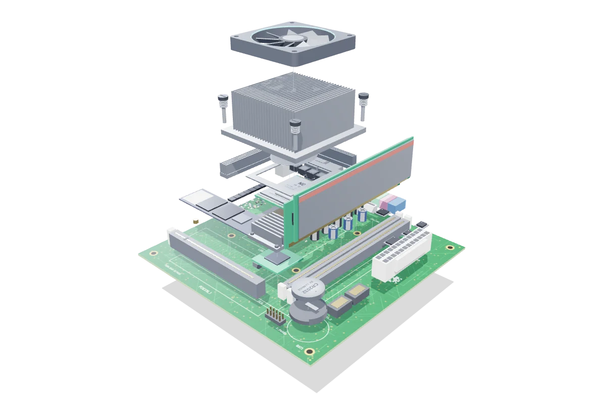 Mini-ITX board exploded into layers